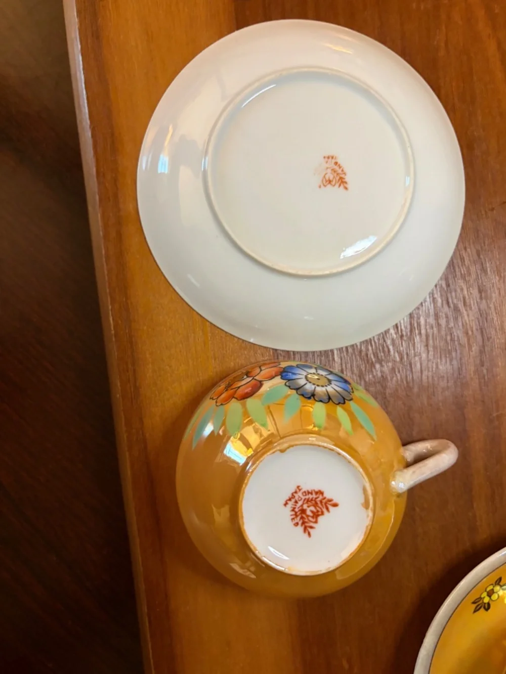 Vintage (1921-41) Japanese Lusterware Porcelain Sugar Bowl with 2 Cups & Saucers